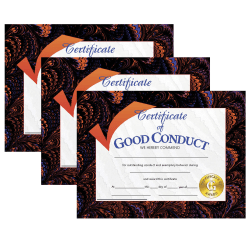 Hayes Certificates, 8-1/2" x 11", Good Conduct, 30 Certificates Per Pack, Set Of 3 Packs