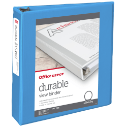 Office Depot® 3-Ring Durable View Binder, 2" Round Rings, 49% Recycled, Sky Blue