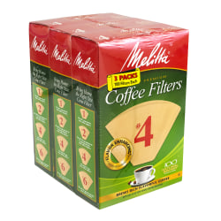 Melitta #4 Coffee Filters, Brown, 100 Filters Per Pack, Pack Of 3