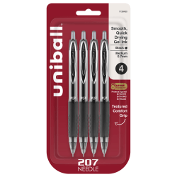 uni-ball® Signo Gel 207™ Retractable Gel Pens, Medium Point, 0.7 mm, Clear Barrels, Black Ink, Pack Of 4