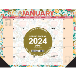 2024 Willow Creek Press Desk Pad Calendar, 22" x 17", Spring Floral, January To December