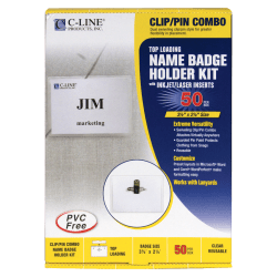 C-Line Sealed Clip/Pin Style Badge Holder Kit, Top Loading, 2 1/4" x 3 1/2"