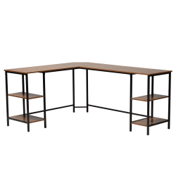 Baxton Studio Lydia 67"W Modern L-Shaped Corner Desk With Shelves, Walnut Brown/Black