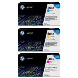 HP 504A Cyan, Magenta, Yellow Toner Cartridges Combo, Pack Of 3, CE251A,CE252A,CE253A