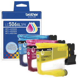 Brother LC506XL3PK Cyan, Magenta, and Yellow High Yield Ink Cartridges, 3-Pack