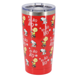 Peanuts Ho Ho Ho Stainless Steel Travel Tumbler With Clear Lid, 20 Oz, Jolly Red
