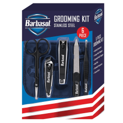 Barbasol 6-Piece Stainless Steel Nail Grooming Kit, Black