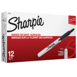 Sharpie® Retractable Permanent Markers, Fine Point, Black, Box Of 12