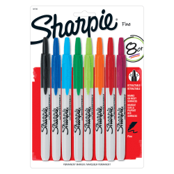 Sharpie® Retractable Permanent Markers, Fine Point, Assorted Colors, Pack Of 8 Markers
