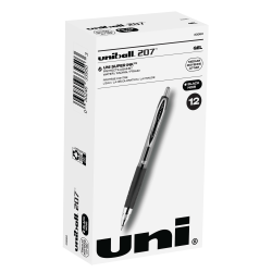 uni-ball® 207™ Retractable Fraud Prevention Gel Pens, Medium Point, 0.7 mm, Black Barrels, Black Ink, Pack Of 12 Pens