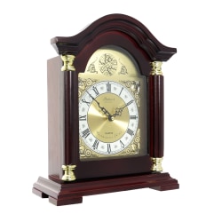 Bedford Clocks Brass Collection Mantel Clock, 11-3/4"H x 14-3/4"W x 5"D, Redwood