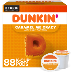 Dunkin' Donuts Coffee K-Cup® Pods, Caramel Me Crazy, Medium Roast, 22 Pods Per Box, Set Of 4 Boxes