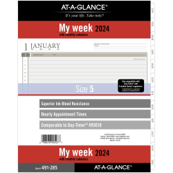 AT-A-GLANCE® Weekly Loose-Leaf Planner Refill Pages, 8-1/2" x 11", January to December 2024, 491-285