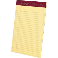 TOPS Gold Fibre Premium Jr. Legal Writing Pads - 50 Sheets - Watermark - Stapled/Glued - 0.28" Ruled - 20 lb Basis Weight - 5" x 8" - Yellow Paper - Bleed-free, Chipboard Backing, Micro Perforated - 4 / Pack