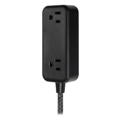 GE 82586 2-Outlet Extension Cord With USB Charging, 6' Cord, Black/Gray