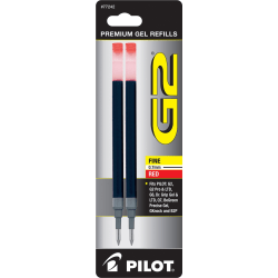 Pilot® G2 Gel Ink Refills, Fine Point, 0.7 mm, Red Ink, Pack Of 2