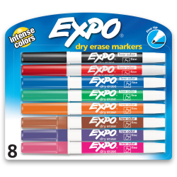 EXPO® Low-Odor Dry-Erase Markers, Fine Point, Assorted Colors, Pack Of 8