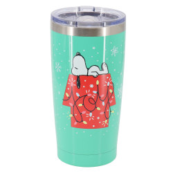 Peanuts Snoopy Light Joy Stainless Steel Travel Tumbler With Clear Lid, 20 Oz, Mint Green