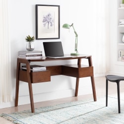 SEI Furniture Clyden Midcentury Modern 49"W Writing Desk With Storage, Dark Tobacco