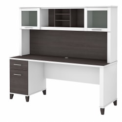 Bush® Furniture Somerset 72"W Office Desk With Hutch, Storm Gray/White, Standard Delivery