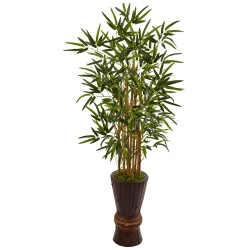 Nearly Natural Bamboo 54"H Artificial Tree With Bamboo Planter, 54"H x 26"W x 26"D, Green