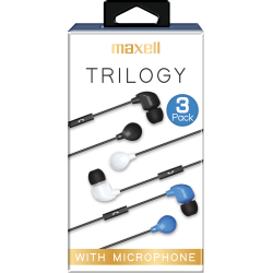 Maxell Trilogy Wired Earbuds, Black, Pack Of 3 Pairs, MAX199688