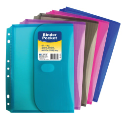C-Line® Mini-Size Binder Pockets, 5 1/2" x 8 1/2", 1/2" Capacity, Assorted Colors, Pack Of 18