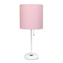 LimeLights Stick Lamp with Charging Outlet, 19-1/2"H, Pink Shade/White Base