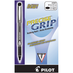 Pilot® Precise Grip™ Liquid Ink Rollerball Pens, Extra Fine Point, 0.5 mm, Black Metallic Barrel, Black Ink, Pack Of 12 Pens