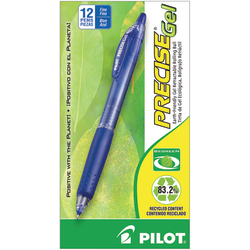 Pilot® Precise BeGreen Gel Retractable Rollerball Pens, Fine Point, 0.7 mm, 83% Recycled, Blue Translucent Barrel, Blue Ink, Pack Of 12