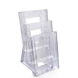 Azar Displays Tiered Modular 3-Pocket Crystal Styrene Brochure Holders, 11 3/4"H x 6 1/4"W x 7"D, Clear, Pack Of 2