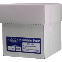 Alliance Carbonless Computer Paper, 9" x 11", White/Canary, 15 lb