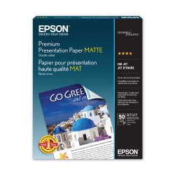 Epson® Double-Sided Premium Presentation And Photo Paper, Letter Size (8 1/2" x 11"), 47 Lb, Matte White, Pack Of 50 Sheets