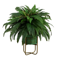 Nearly Natural 31"H Artificial Boston Fern In Patina Metal Planter With Stand, 31"H x 37"W x 37"D, Green