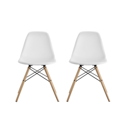 DHP Mid-Century Modern Molded Chairs With Wood Legs, White/Birch, Set Of 2