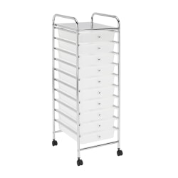 Realspace® 10-Drawer Mobile Cart, 35-13/16"H x 12-5/8"W x 14-3/8"D, White/Chrome