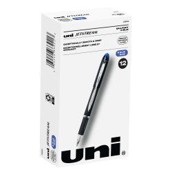 uni-ball® Jetstream™ Ballpoint Pens, Bold Point, 1.0 mm, Black Barrel, Blue Ink, Box Of 12