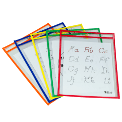 C-Line Reusable Dry-Erase Pockets, 9" x 12", Assorted Colors, Pack Of 5 Pockets