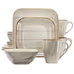 Signature Living Coventry 16-Piece Square Stoneware Dinnerware Set, Beige