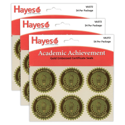 Hayes Publishing Gold Foil Embossed Seals, Academic Achievement, 54 Per Pack, Set Of 3 Packs