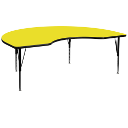 Flash Furniture Kidney High-Pressure Thermal Laminate Activity Table With Short Height-Adjustable Legs, 25-1/4"H x 96"W x 48"D, Yellow