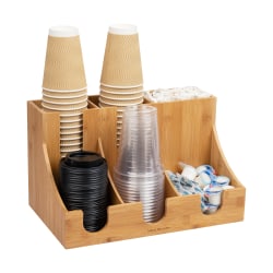 Mind Reader 6-Compartment Cup and Condiment Countertop Organizer, 8-1/2"H x 14-1/2"W x 9"D, Brown