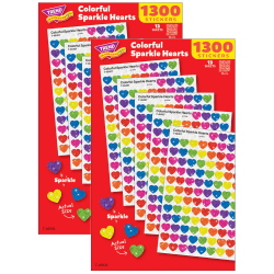 TREND Sparkle Stickers Colorful Hearts Value Pack, 1300 Per Pack, Set Of 2 Packs