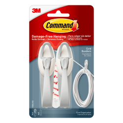 Command Cord Bundlers, 2-Command Bundlers, 3-Command Strips, Damage-Free Organizing of Cords in Dorm Rooms, Gray
