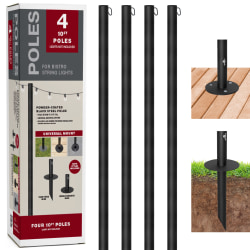 Global Outdoor String Light Poles, 10’, Black, Pack Of 4 Light Poles
