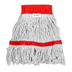 Alpine Industries Cotton Loop-End Mop Heads With 5" Head And Tail Bands, 16 Oz, White/Red, Set Of 12 Heads