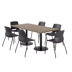 KFI Studios Proof Rectangle Pedestal Table With Imme Chairs, 31-3/4"H x 72"W x 36"D, Studio Teak Top/Black Base/Black Chairs