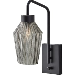 Adesso® Belfry Wall Lamp, 16-1/2"H x 6-1/2"W, Smoke Shade/Black Base