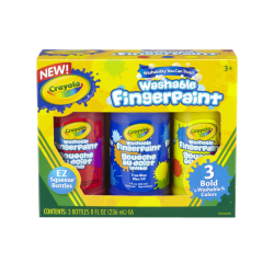 Crayola® Washable Primary Color Finger Paint Set, 8 Oz, Assorted Colors, Pack Of 3