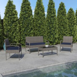 Flash Furniture Aransas Series Steel 4-Piece Patio Set, Navy/Light Gray